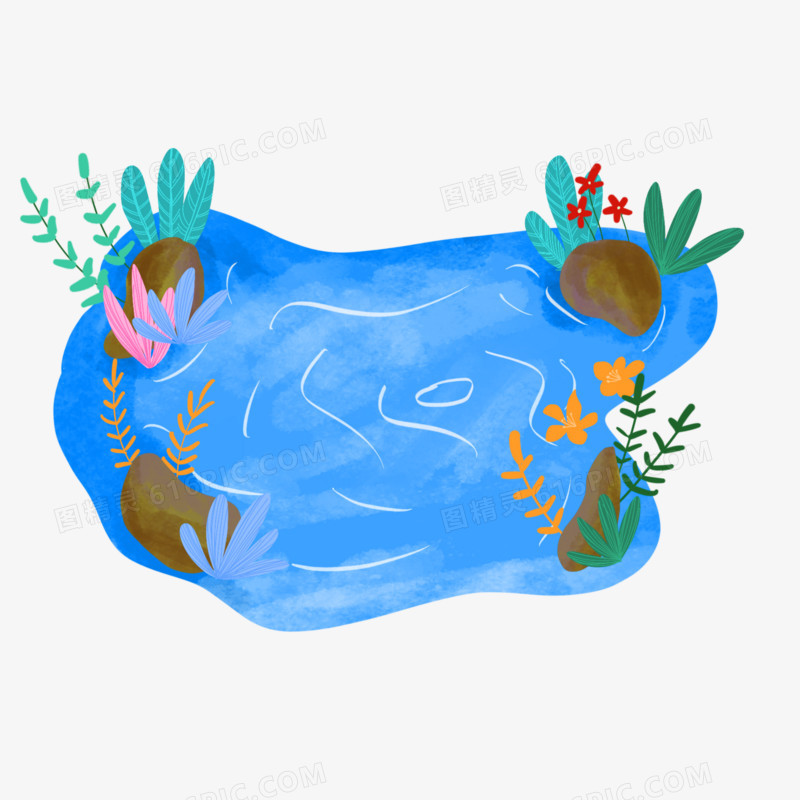 卡通手绘池塘水池元素