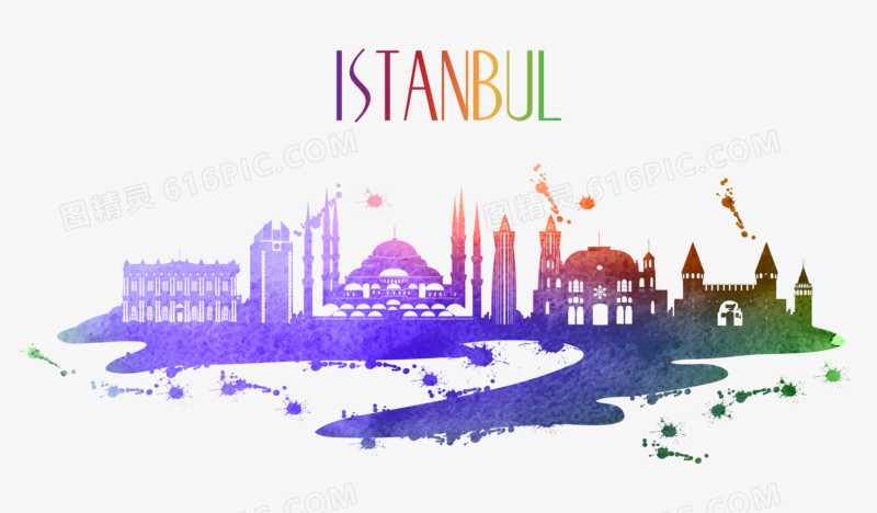 伊斯坦布尔水彩城市剪影