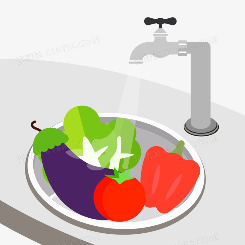 手绘创意洗菜池素材