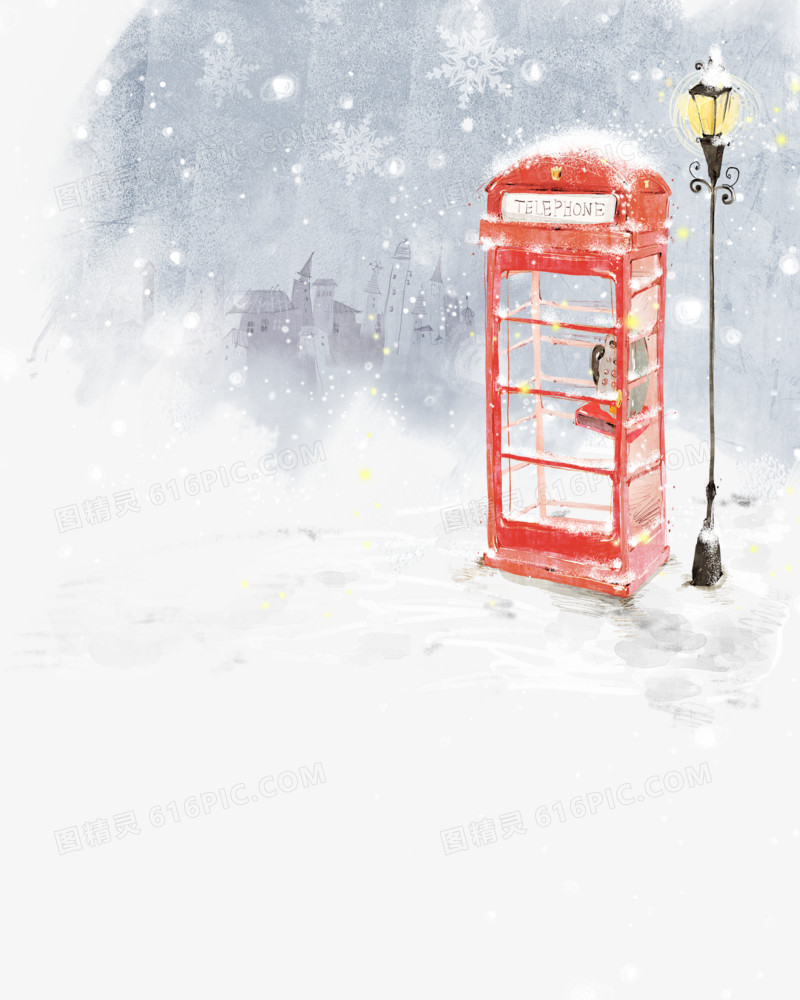 卡通手绘雪景电话亭