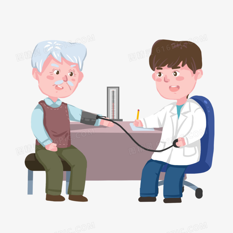 手绘老年人测量血压免抠元素