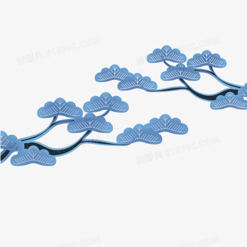 蓝色清冷的松枝免抠装饰元素