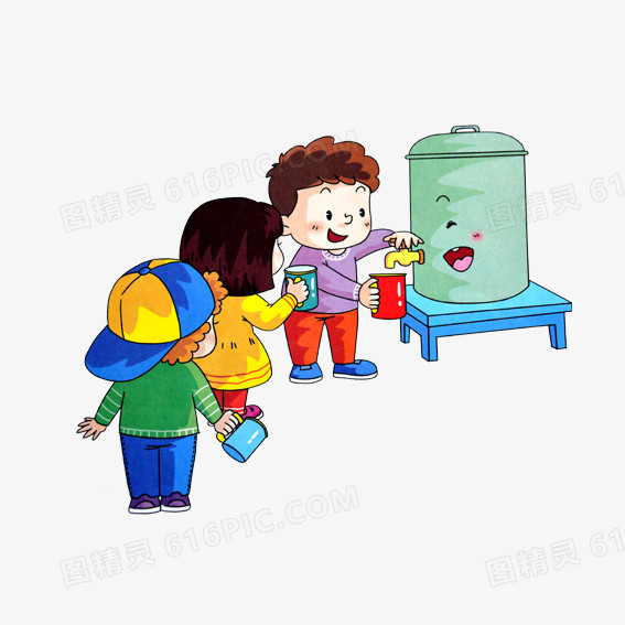 卡通小朋友排队喝水