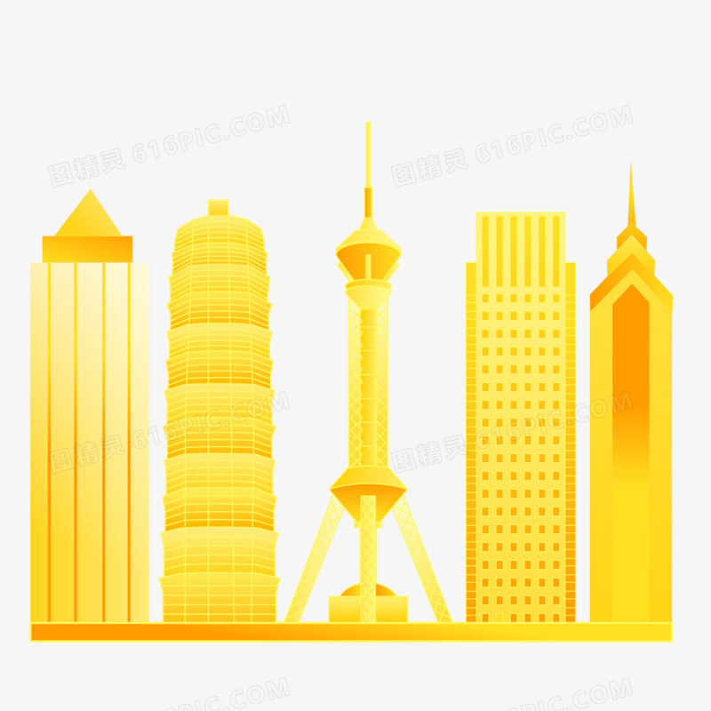 黄色创意城市建筑剪影装饰元素