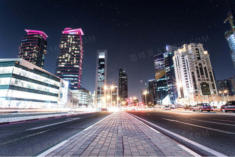 城市都市夜晚马路背景素材图片