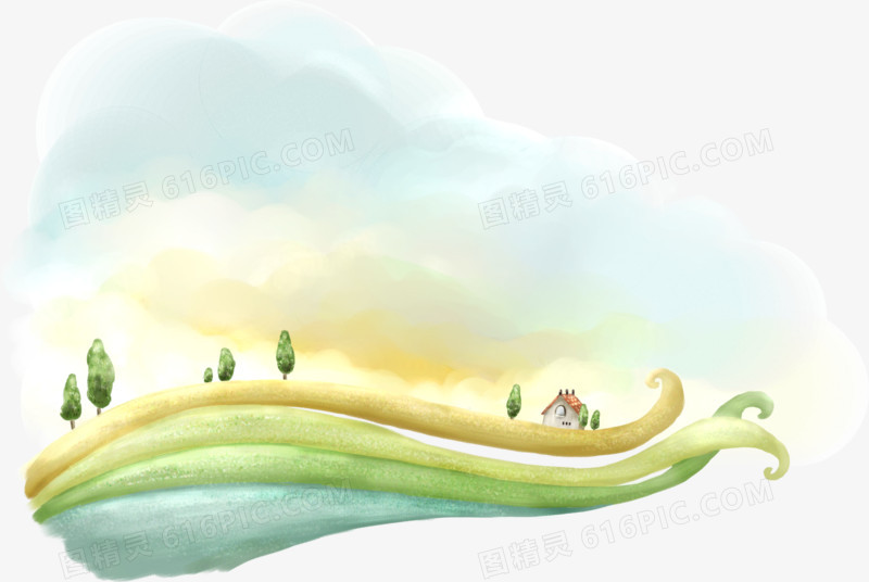 手绘天空树林风景