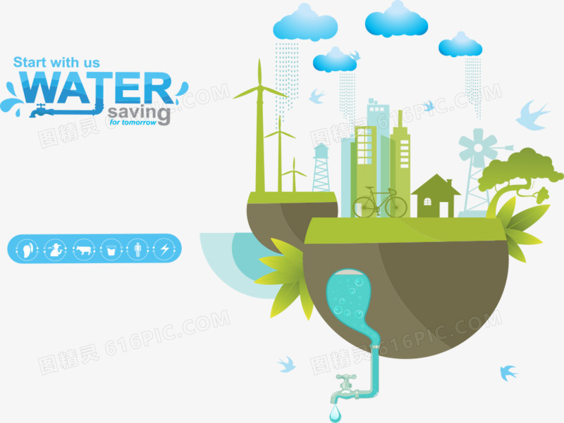 矢量绿色城市水资源环保