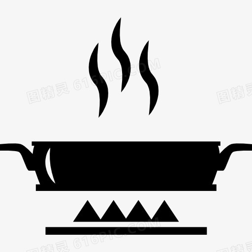 在平底锅上加热食物的火图标