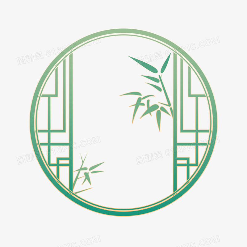 中国风青色竹子窗户边框素材