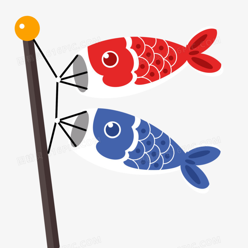 手绘日式鲤鱼旗元素