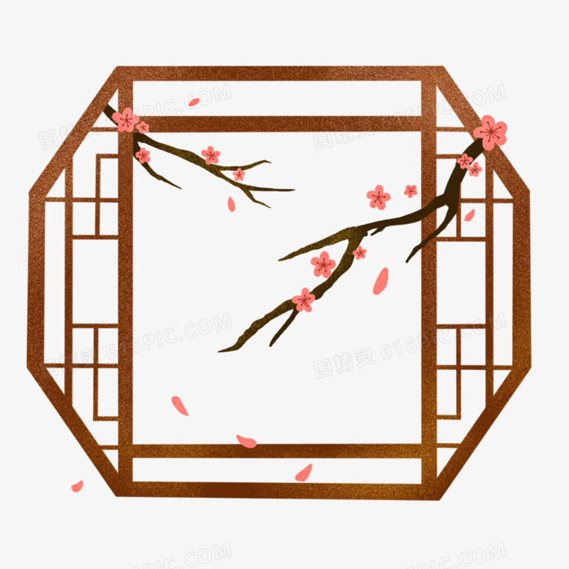 中国风桃花花卉窗户边框元素