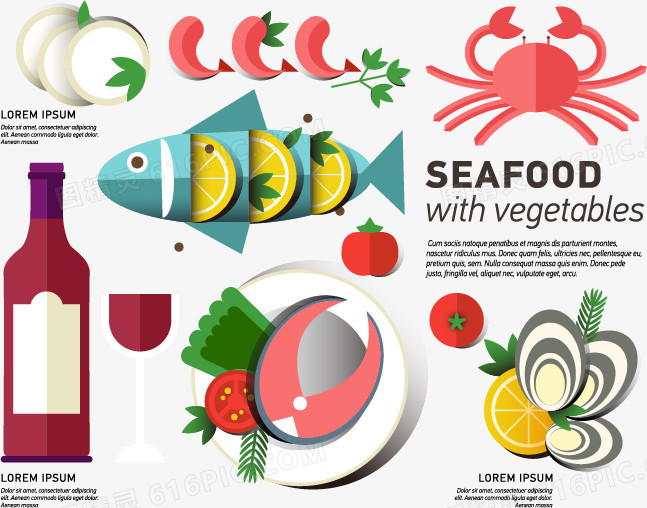 海鲜食品和蔬菜矢量素材下载