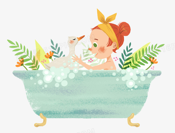 浴盆泡澡的小女孩