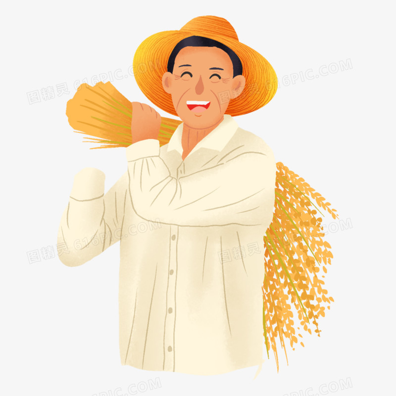 手绘卡通农民丰收麦子免抠元素