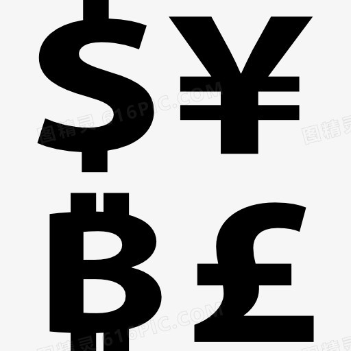 比特币与美元日元和英镑符号标志图标