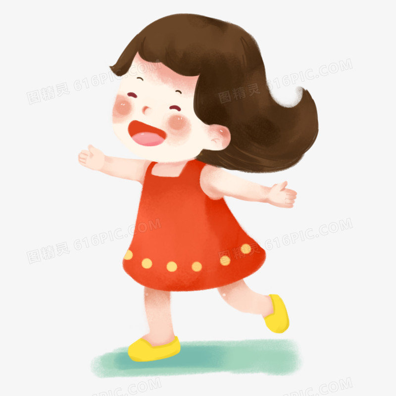卡通可爱小女孩穿红裙奔跑元素图片免费下载_PNG素材_编号z09ij5996_图精灵