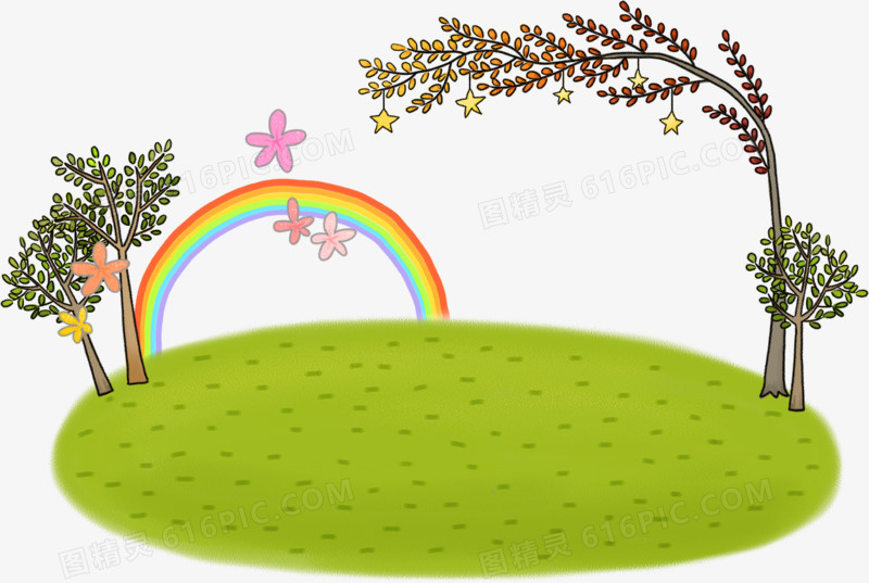 卡通草地与彩虹