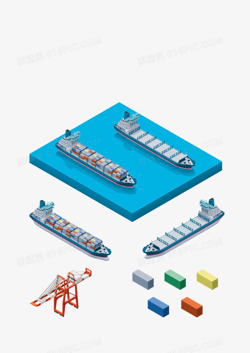 3D立体货船码头矢量素材