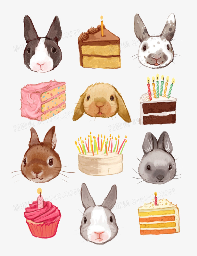 兔子和蛋糕水彩画