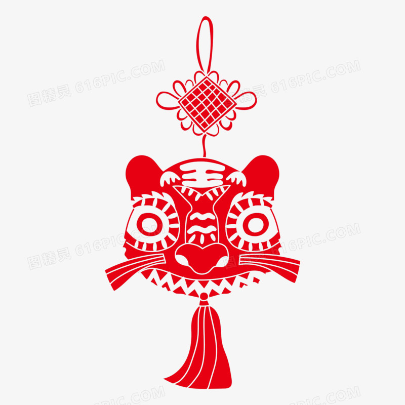 手绘新年老虎中国结装饰元素