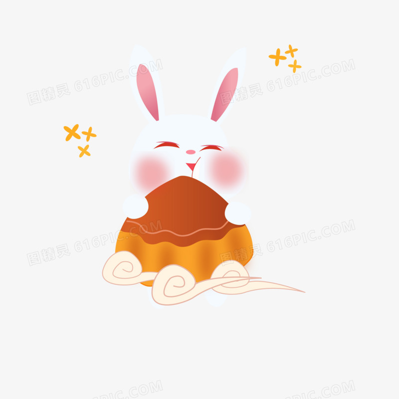 手绘卡通吃月饼的兔子素材
