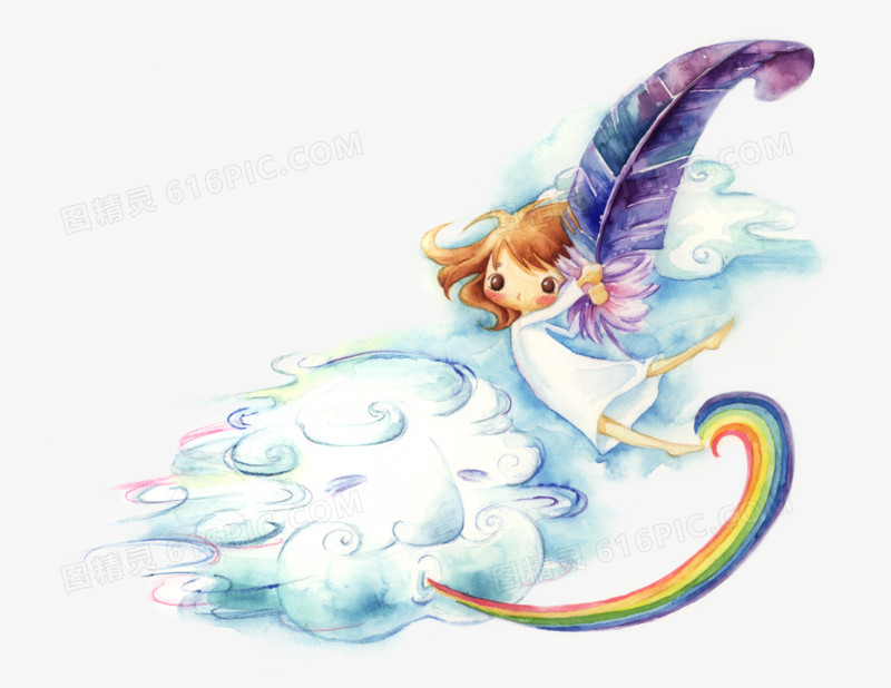 创意手绘水彩彩虹天使