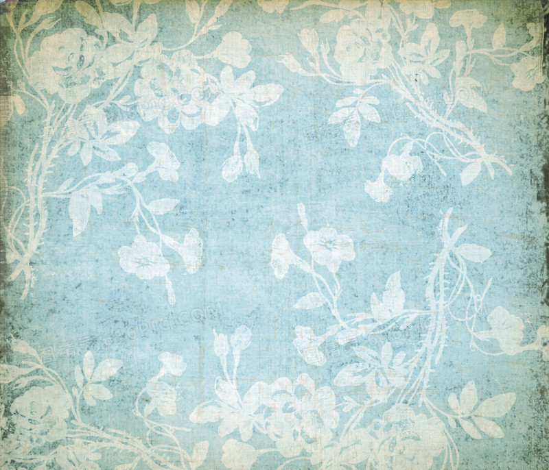 蓝色复古花卉壁纸背景