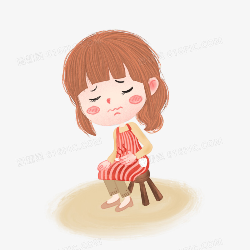 卡通手绘女性痛经肚子疼元素