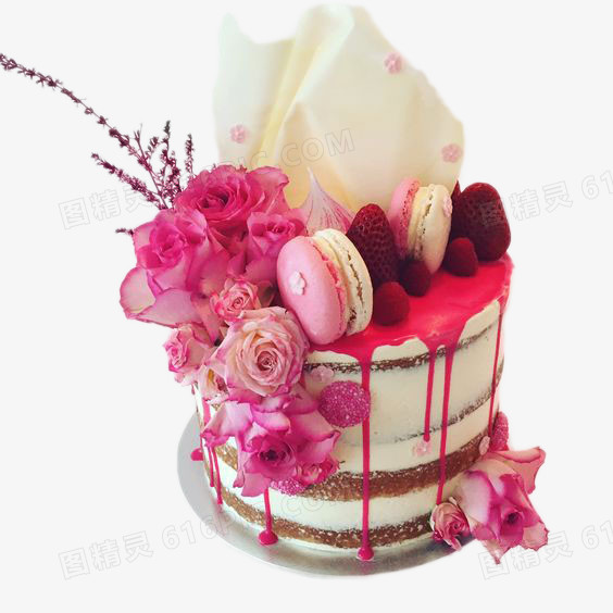 马卡龙玫瑰花草莓蛋糕