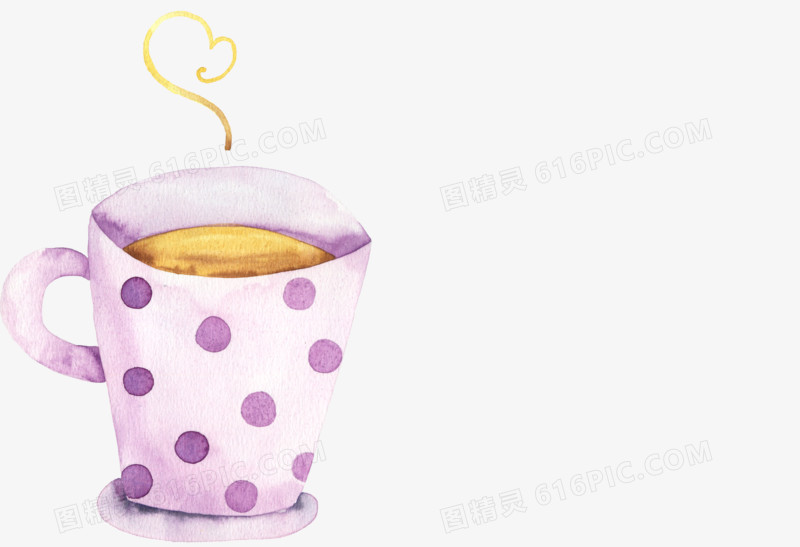 手绘紫色热气咖啡杯