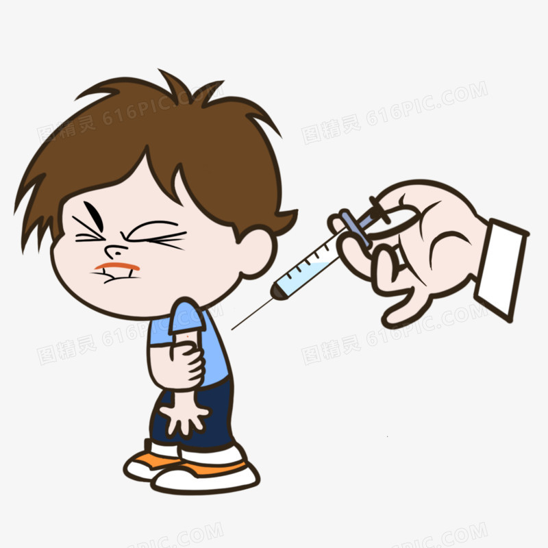卡通手绘小朋友接种疫苗元素