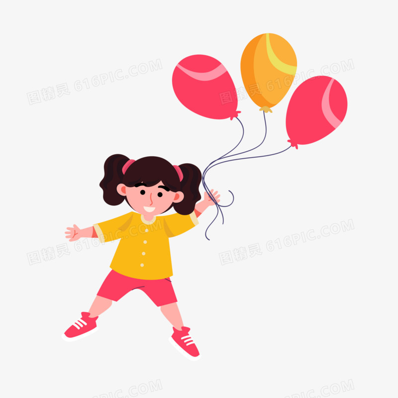 卡通手绘拿气球的小女孩免抠元素