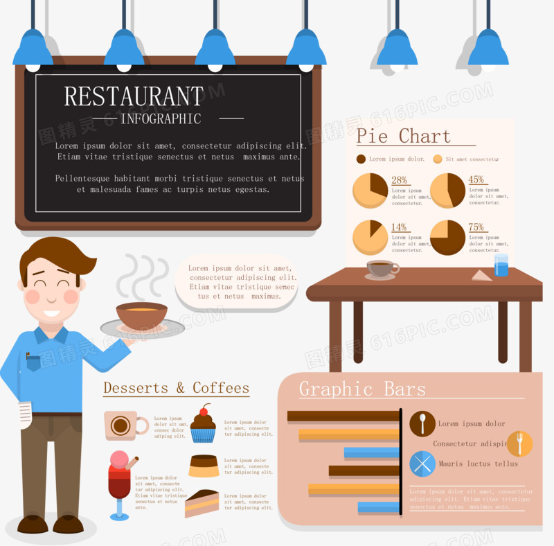 创意餐厅商务信息图矢量素材