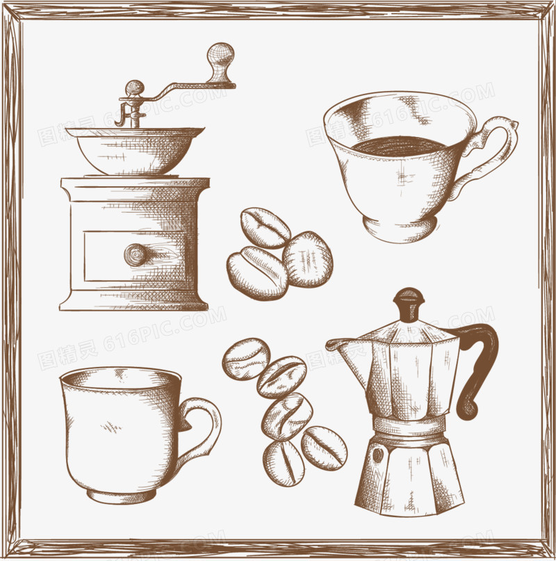 矢量手绘咖啡相关素描