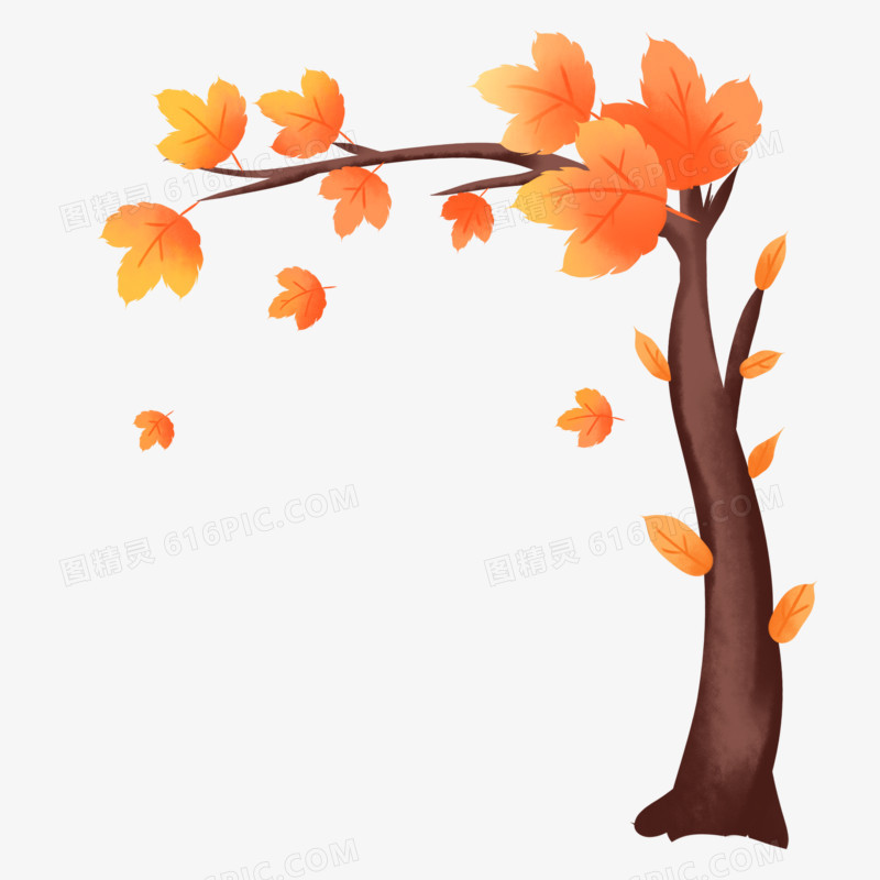 手绘插画风秋天的树免抠元素