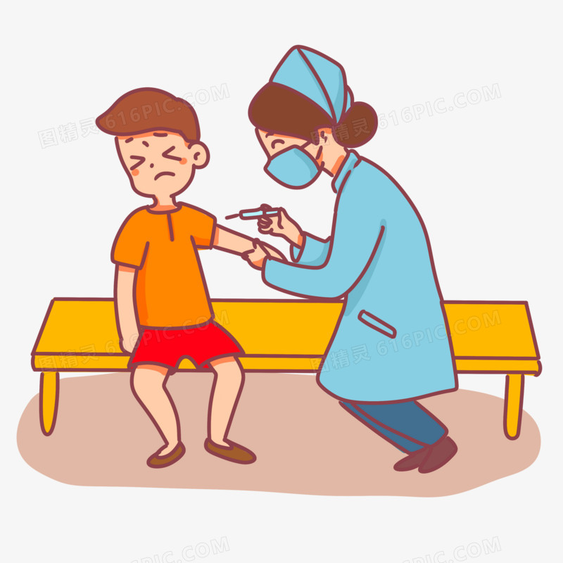手绘卡通护士打疫苗免素材