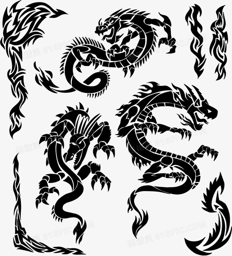 龙纹等中国风传统古典纹饰矢量素材下载,矢量素材,