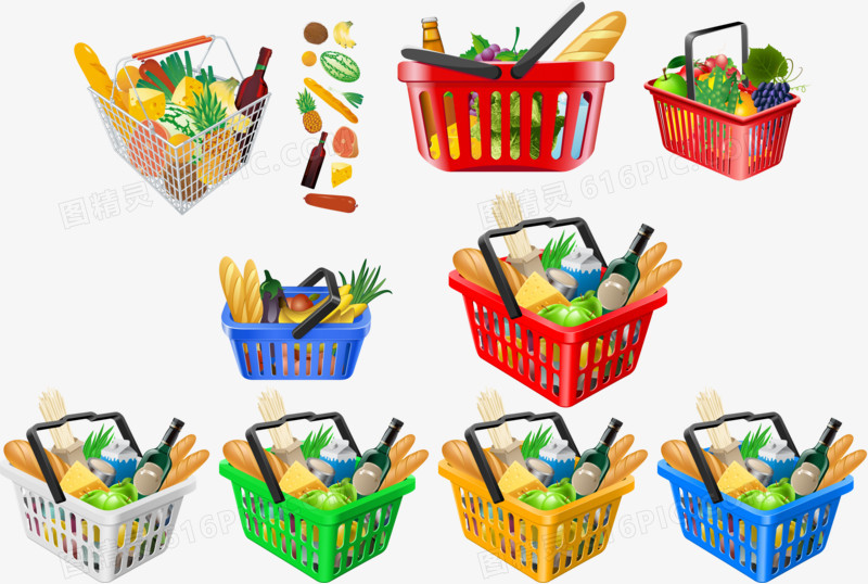 蔬果和购物筐矢量素材