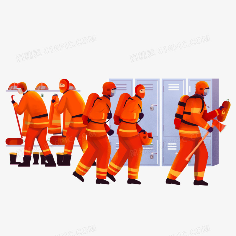 手绘卡通火警出动场景素材