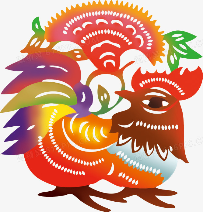中国风生肖剪纸鸡