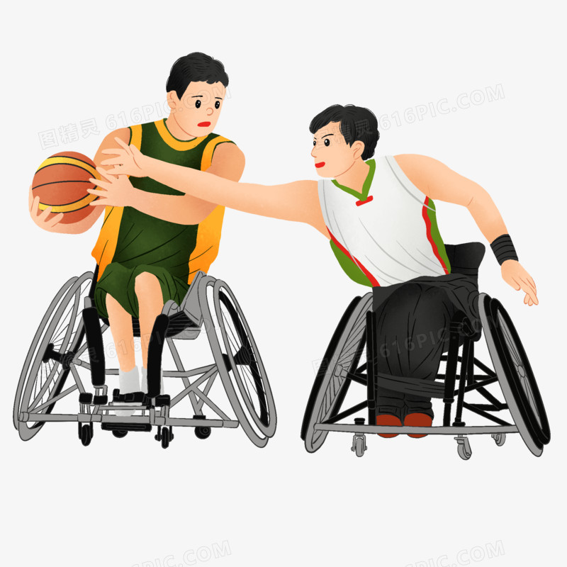 手绘插画风轮椅篮球打元素