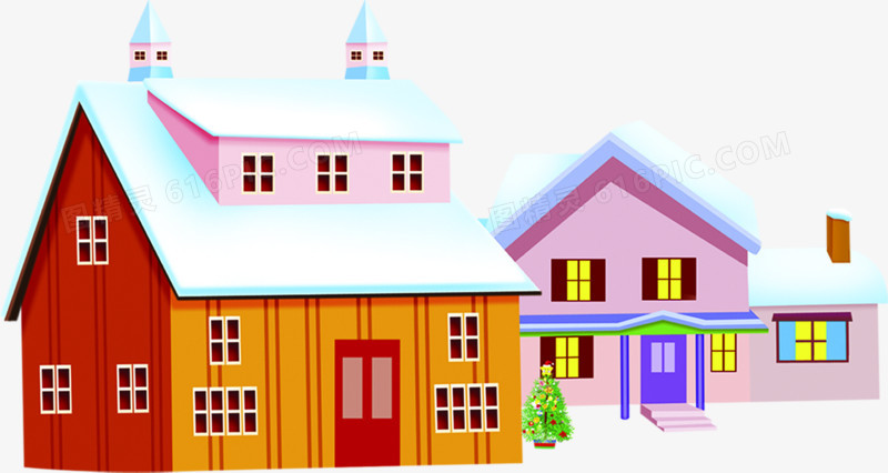 冬日卡通房屋手绘