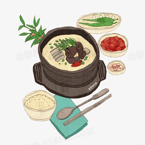 鸡公煲手绘画素材图片