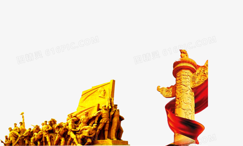 金色 纪念碑 华表 国庆元素