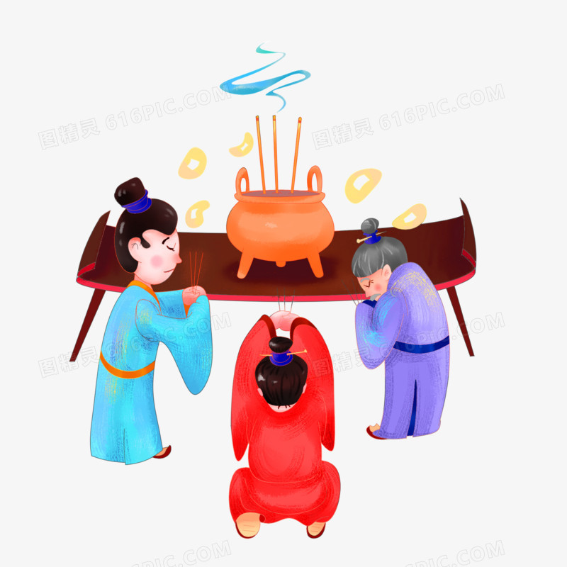 卡通手绘祈福祭祖元素