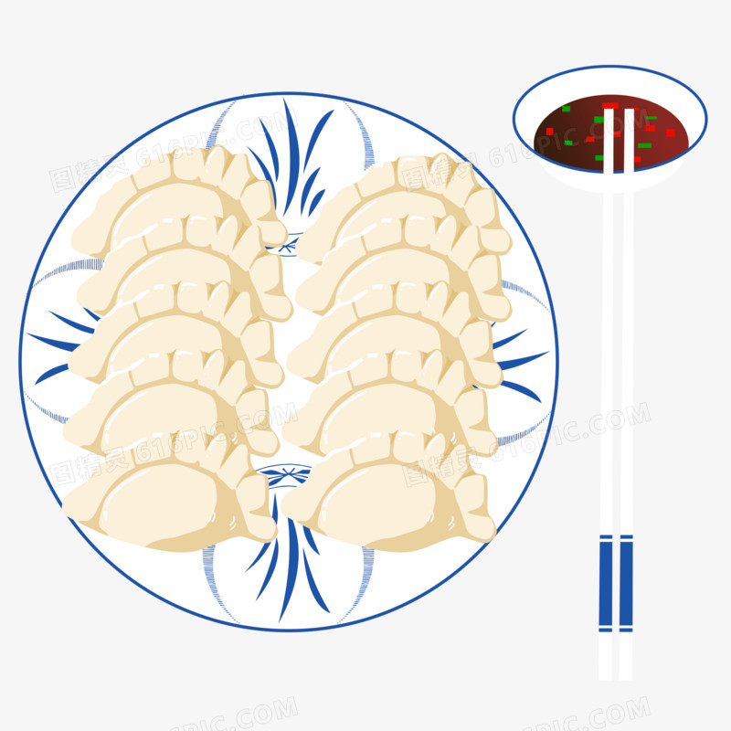 手绘美味一盘饺子元素