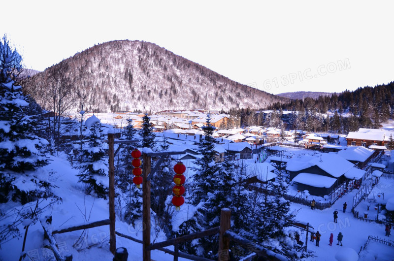 村庄雪景俯瞰图