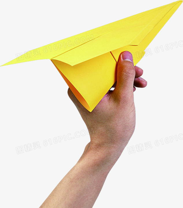 创意摄影人物手势动作黄色纸飞机