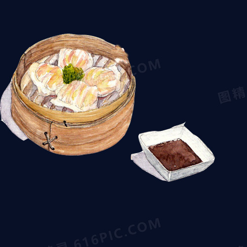 蒸虾饺手绘画素材图片