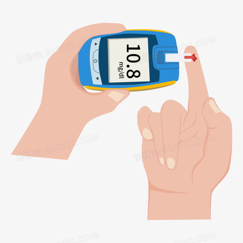 手绘扎手指测血糖健康检查素材